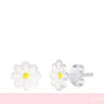 Daisy flower-shaped earrings on a white background