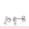 Silver earrings with a clear gemstone on a white background