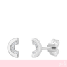 Silver earrings with small diamonds on a white background