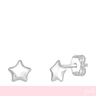 Silver star-shaped earrings on a white background with a pink gradient at the bottom.