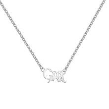 Silver necklace with a 'GRA' pendant on a white background