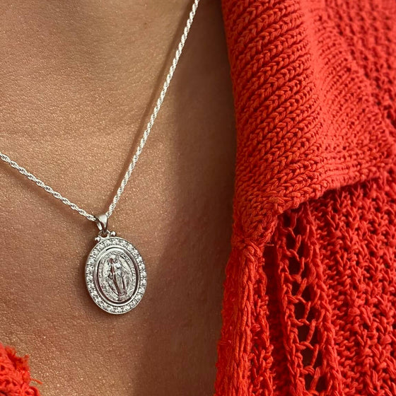 Sterling Silver Miraculous Medal & Twist Rope Chain Necklace