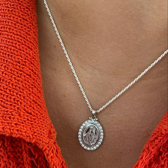 Sterling Silver Miraculous Medal & Twist Rope Chain Necklace