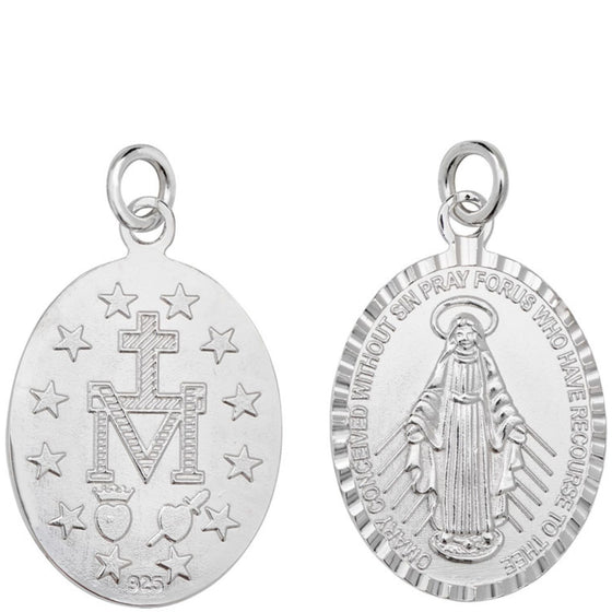 Sterling Silver Simple Miraculous Medal & Twist Rope Chain Necklace