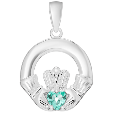 Sterling Silver Claddagh Birthstone Pendant & Chain Necklace Set