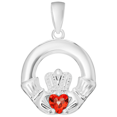 Sterling Silver Claddagh Birthstone Pendant & Chain Necklace Set