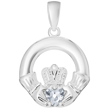 Sterling Silver Claddagh Birthstone Pendant & Chain Necklace Set