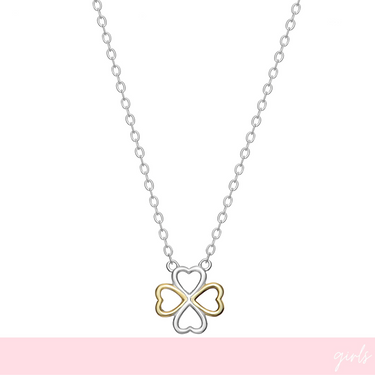 girls heart clover pendant silver necklace