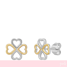girls heart clover stud earrings