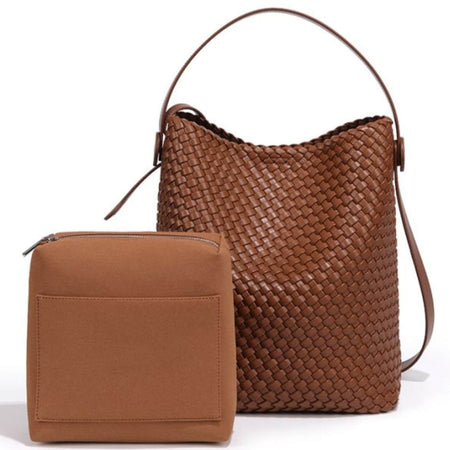 Tan Woven Hobo Bag with Matching Pouch