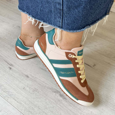 teddy-smith-brown-cream-emerald-suede-slim-sole-retro-sneakers