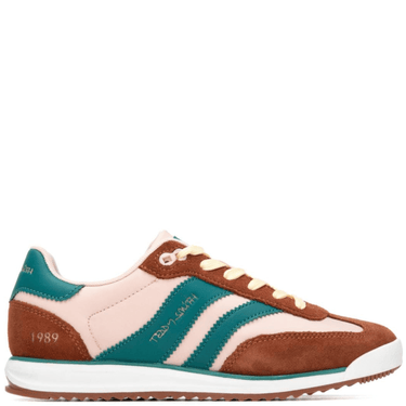 Teddy Smith Brown, Cream & Emerald Suede Slim Sole Retro Sneakers