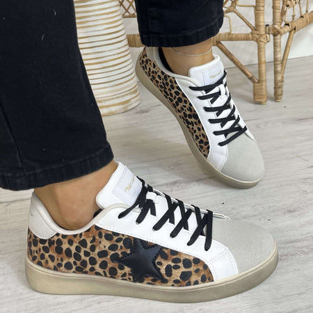 Teddy Smith Cheetah & Black Lace Sneakers