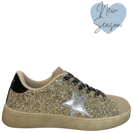 Teddy Smith Gold Sparkle & Leopard Lace Sneakers