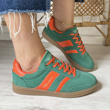 teddy-smith-green-orange-suede-slim-line-sole-sneakers