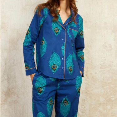 Their Nibs Cotton Long Leg Pyjamas - Navy Peacock Feather