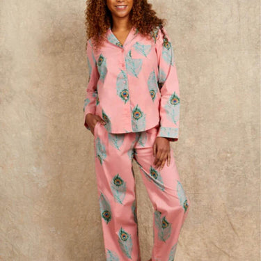 Their Nibs Cotton Long Leg Pyjamas - Warm Pink Peacock Feather