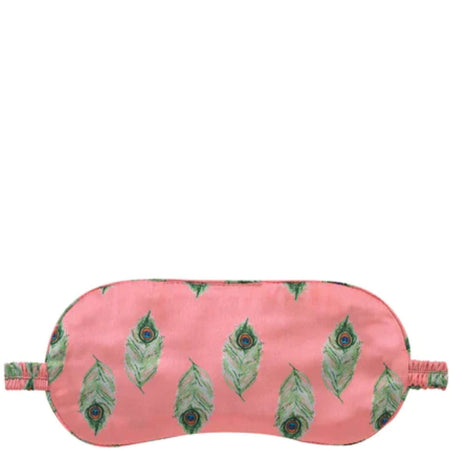 Their Nibs Satin Eye Mask - Pink Peacock Feather