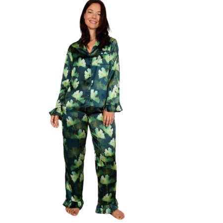 Their Nibs Satin Frill Pyjamas - Navy Palms