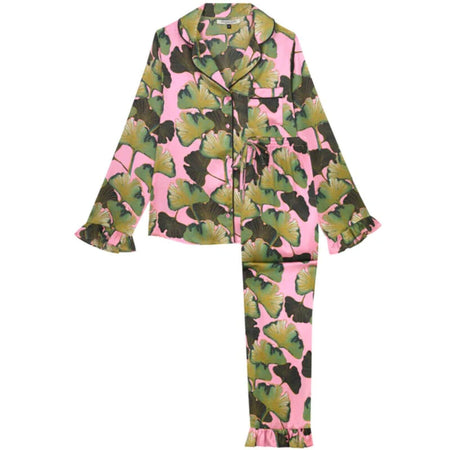 Their Nibs Satin Frill Pyjamas - Pink Palms