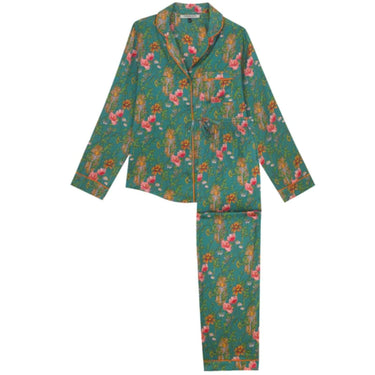 Their Nibs Satin Long Leg Pyjamas - Teal Secret Garden