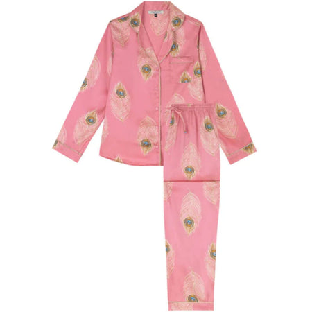 Their Nibs Satin Pyjamas - Pink Peacock Feather