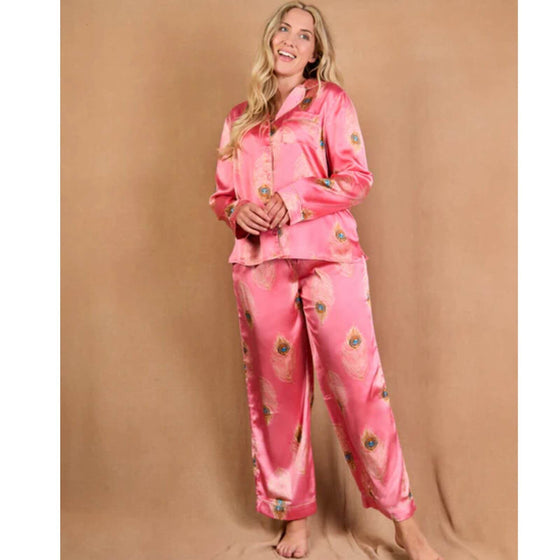 their-nibs-satin-pyjamas-pink-peacock-feather-ss25