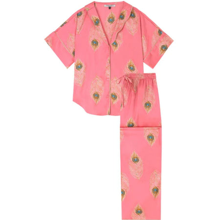 Their Nibs Satin Pyjamas - Pink Peacock Feather