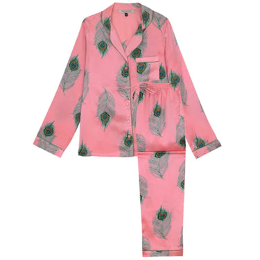 Their Nibs Satin Traditional Pyjamas - Pink Peacock Feather