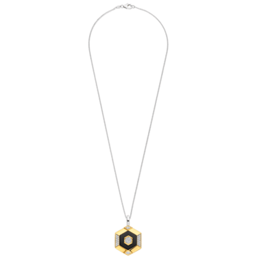 Necklace with a geometric pendant on a white background