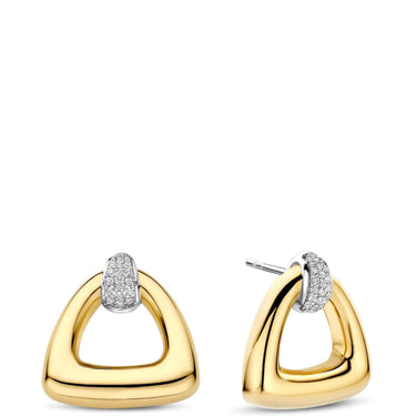 Gold earrings with a white background