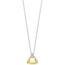Gold and silver necklace with a triangular pendant on a white background