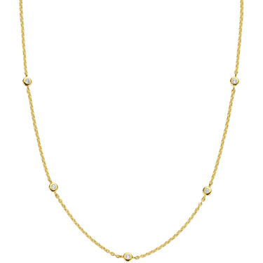 Gold necklace with small diamonds on a white background