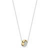 Necklace with a gold and silver pendant on a white background