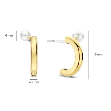 Ti Sento Pearl Gold Half Hoop Earrings