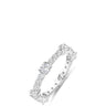 A silver diamond eternity band ring shown at an angle on a clean white background.