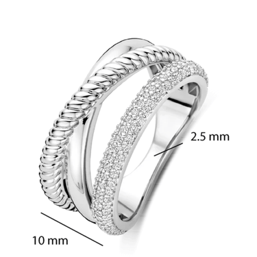 Silver ring with detailed design on a white background