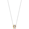 Necklace with a gold and silver pendant on a white background