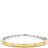 Gold and silver bracelet with small diamonds on a white background