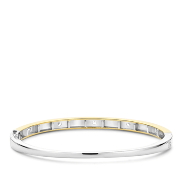Ti Sento Two Tone 5 Zirconia Hinged Bangle