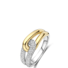 Two-tone gold and silver ring with diamond accents on a white background