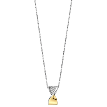 Gold and silver necklace with a unique pendant on a white background