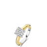 Two-tone gold and silver ring with a diamond on a white background