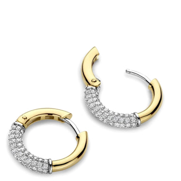 Ti Sento Two Tone Modern Pave Hoop Earrings