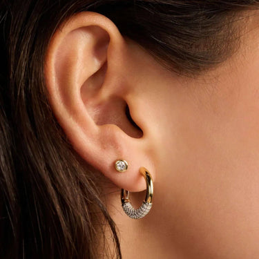 Ti Sento Two Tone Modern Pave Hoop Earrings