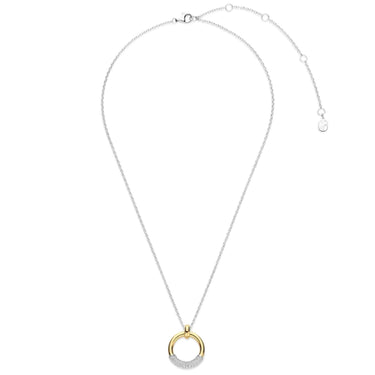 Ti Sento Two Tone Modern Pave Pendant Necklace