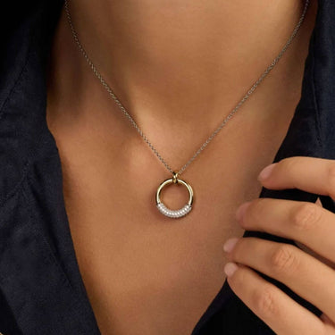 Ti Sento Two Tone Modern Pave Pendant Necklace