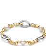 ladies 18k gold palted and sterling silver chunky link bracelet with pearls
