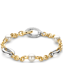ladies 18k gold palted and sterling silver chunky link bracelet with pearls