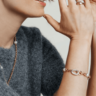 ladies 18k gold palted and sterling silver chunky link bracelet with pearls